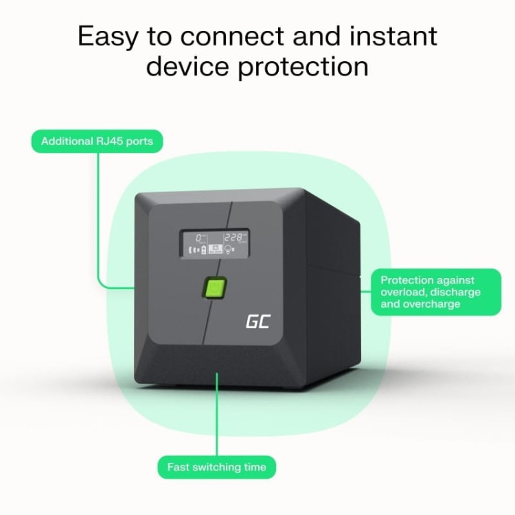 Green Cell Zasilacz awaryjny UPS 480W/750VA czysta sinusoida