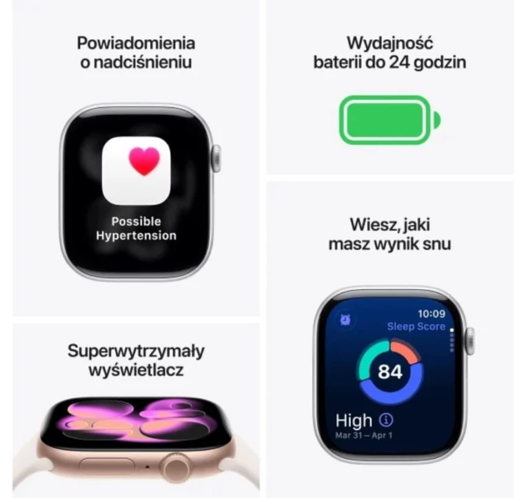 Apple Watch Series 11 GPS koperta 46 mm z aluminium w kolorze gwiezdnej szarości, pasek sportowy w kolorze czarnym - rozmiar S/M
