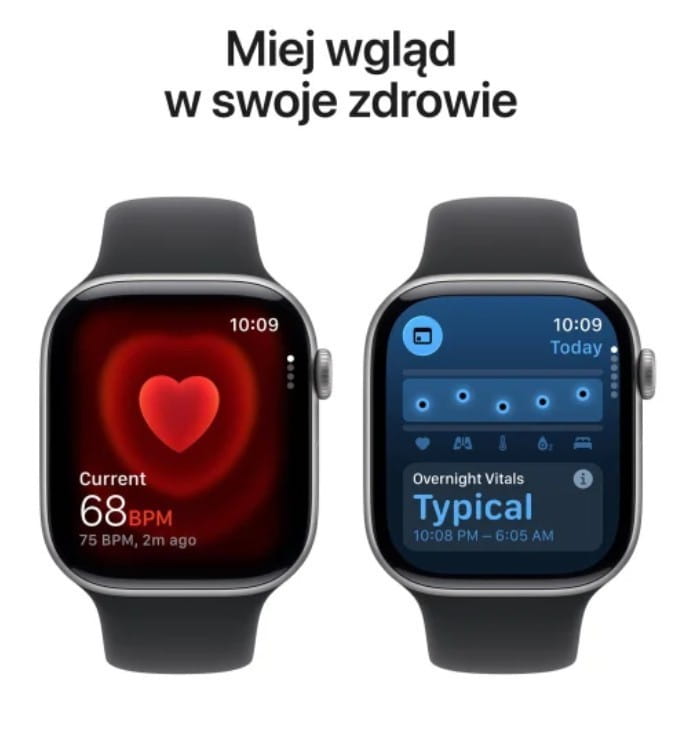 Apple Watch Series 11 GPS koperta 46 mm z aluminium w kolorze gwiezdnej szarości, pasek sportowy w kolorze czarnym - rozmiar S/M