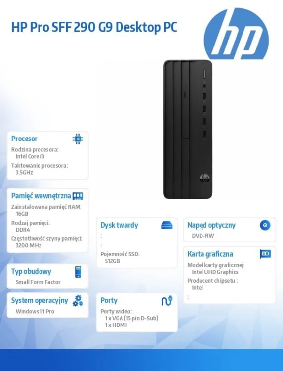 HP Inc. Komputer Pro SSF 290 G9 i3-14100 512GB/16GB/W11P      B6ZD4ET