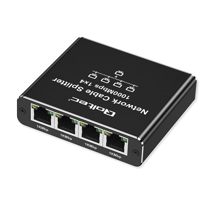 Qoltec Rozdzielacz splitter Ethernet  mini SWITCH 1x4 RJ45 | 1000Mb/s | USB-C | Aluminium