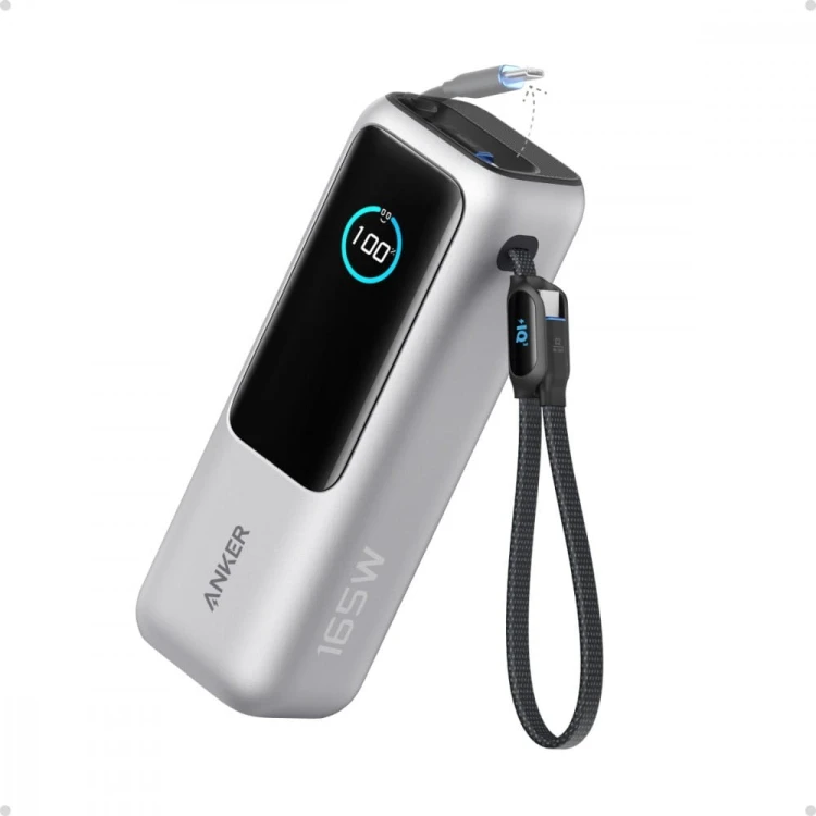 Anker Powerbank ZOLO 25000mAh 165W wbudowany kabel USB-C srebrny