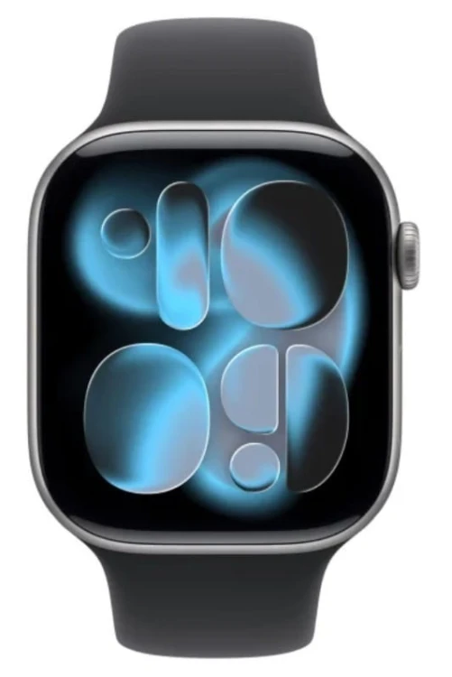 Apple Watch Series 11 GPS koperta 42 mm z aluminium w kolorze gwiezdnej szarości, pasek sportowy w kolorze czarnym - rozmiar S/M