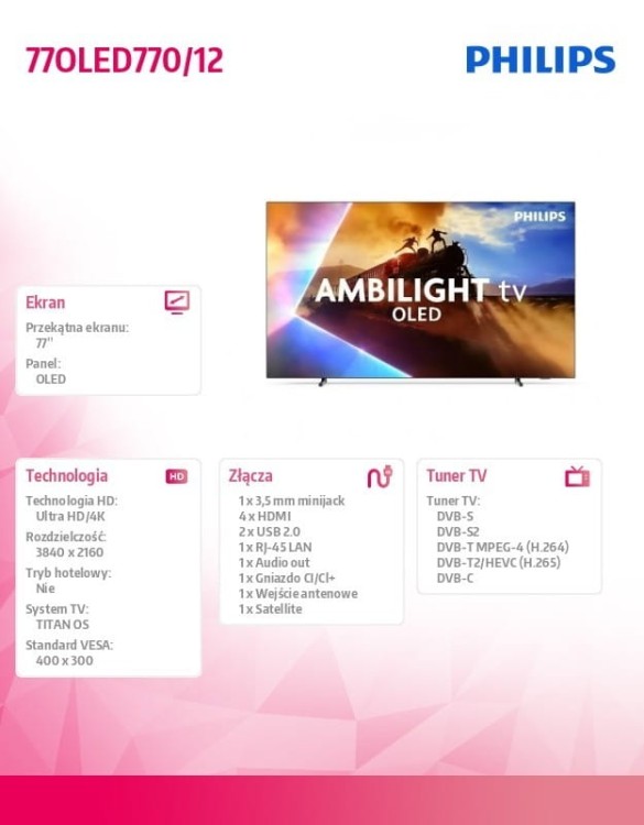 Philips Telewizor 77 cali OLED 77OLED770/12