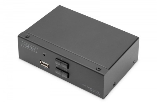 Digitus Przełącznik KVM, 2 portowy, 4K 60Hz, 2xDisplayPort IN, 1xDisplayPort OUT, 2xUSB, 2xAudio IN&OUT