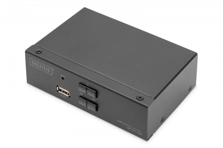 Digitus Przełącznik KVM, 2 portowy, 4K 60Hz, 2xDisplayPort IN, 1xDisplayPort OUT, 2xUSB, 2xAudio IN&OUT