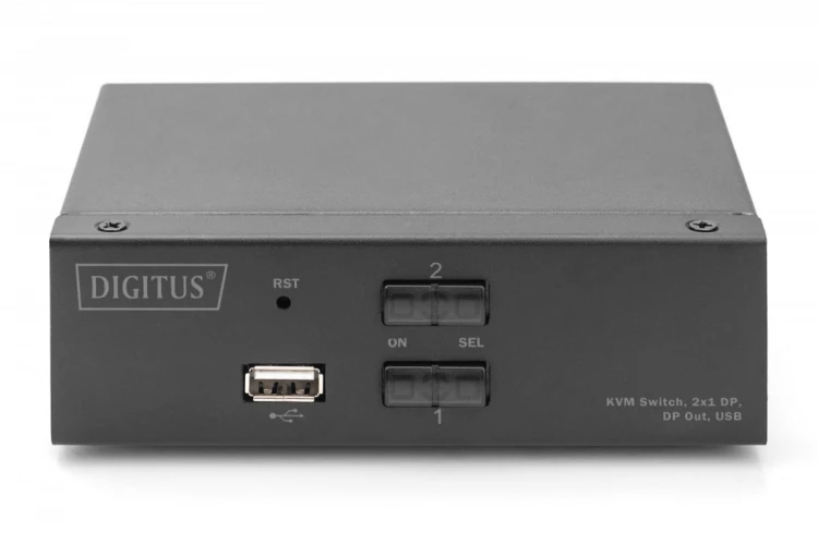 Digitus Przełącznik KVM, 2 portowy, 4K 60Hz, 2xDisplayPort IN, 1xDisplayPort OUT, 2xUSB, 2xAudio IN&OUT
