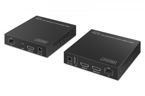 Digitus Przedłużacz (extender) światłowodowy HDMI 4K/60Hz z KVM USB 1.1 przez IP 1G lub do 40km/300m, max. 253 odbiorniki, HDMI Loop-Out, Audio - zest