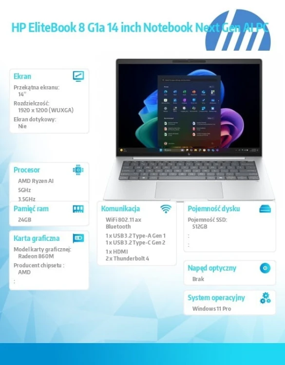 HP Inc. Notebook EliteBook 8 G1a Ryzen AI 7 PRO 350  512GB/24GB/W11P/14.0   C51GTET