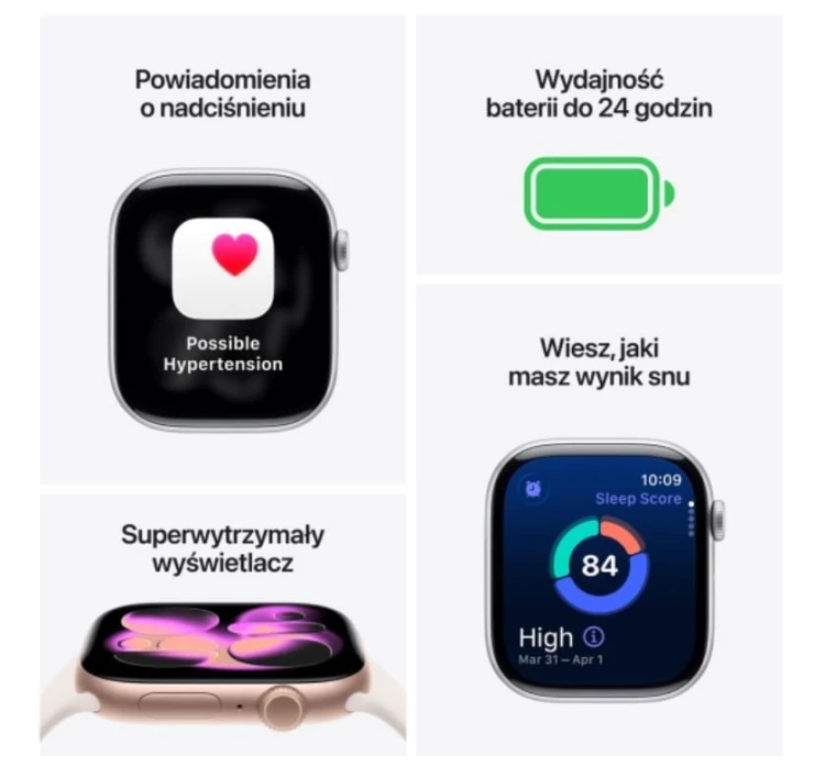Apple Watch Series 11 GPS koperta 42 mm z aluminium w kolorze srebrnym, pasek sportowy w kolorze mlecznego fioletu - rozmiar S/M