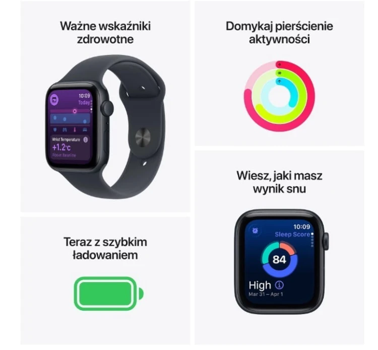 Apple Watch SE 3 GPS+Cellular koperta 44 mm z aluminium w kolorze księżycowej poświaty, pasek sportowy w kolorze księżycowej poświaty - rozmiar S/M