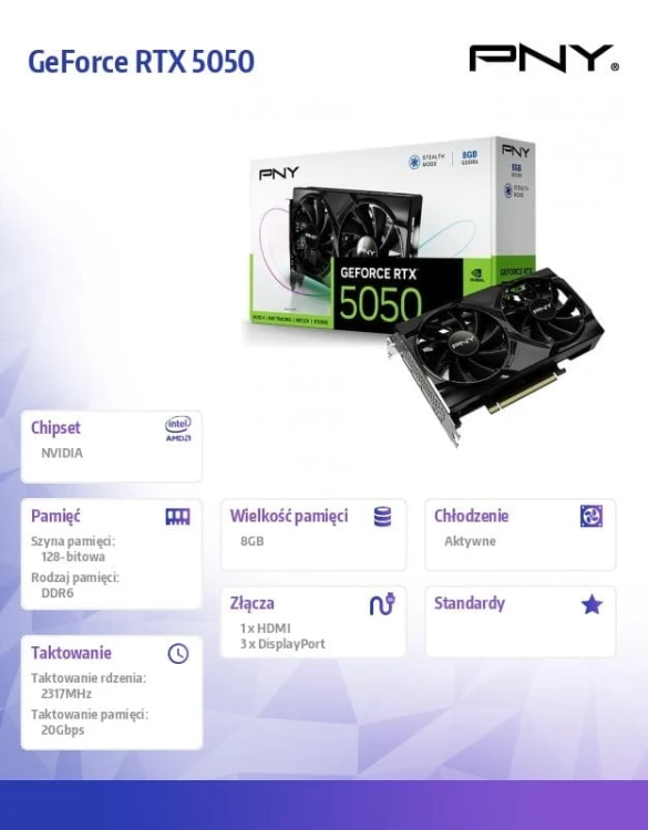 PNY Karta graficzna GeForce RTX 5050 8GB 2F VCG50508DFXPB1