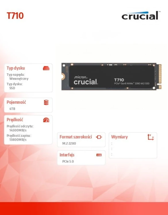 Crucial Dysk SSD T710  4TB M.2 NVMe 2280 PCIe 5.0 14500/13800 radiator