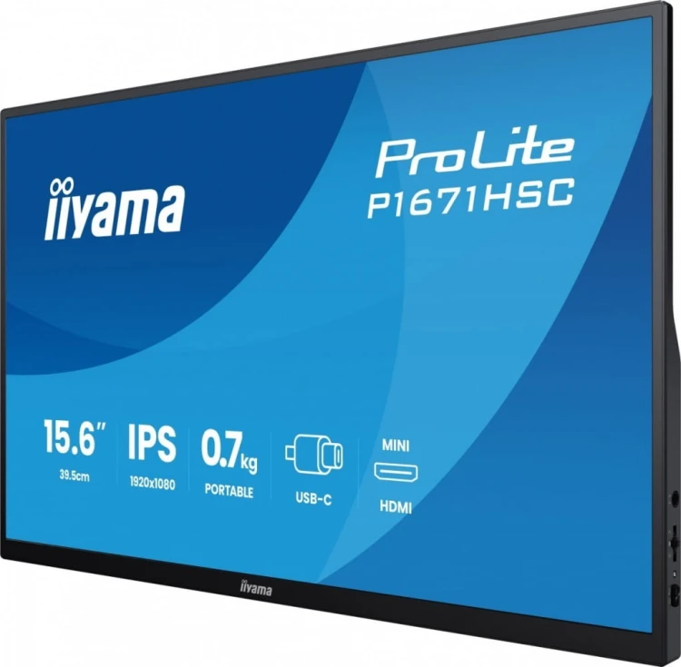IIYAMA Monitor 15.6 cala P1671HSC-B1 IPS,FHD,miniHDMI,2xUSBC,250cd,8ms,2x1W,  0,7kg