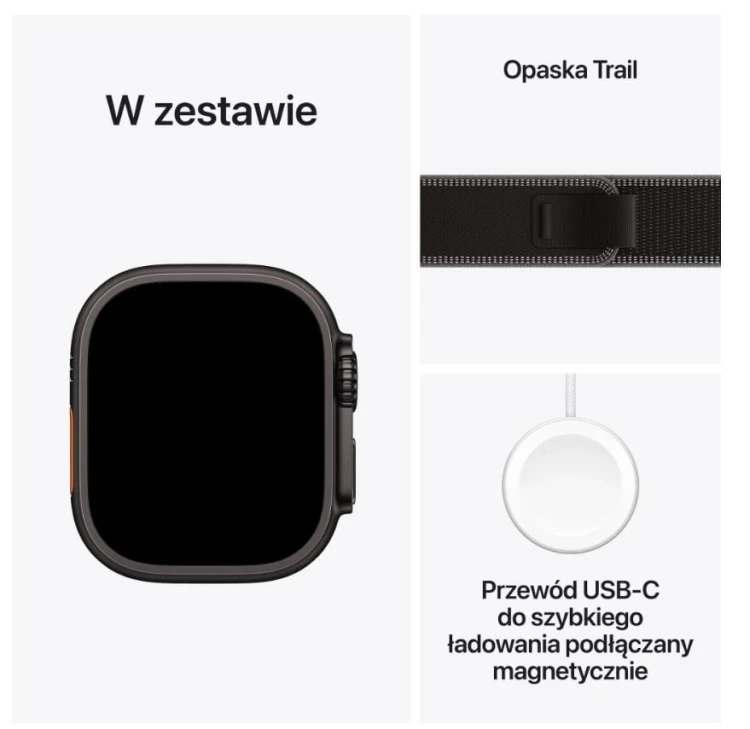 Apple Watch Ultra 3 GPS + Cellular koperta 49 mm z tytanu w kolorze czarnym, opaska Trail w kolorze czarnym/wÄgla drzewnego - rozmiar S/M