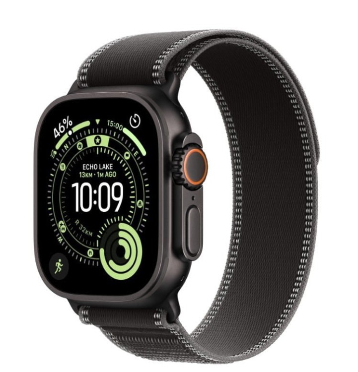 Apple Watch Ultra 3 GPS + Cellular koperta 49 mm z tytanu w kolorze czarnym, opaska Trail w kolorze czarnym/wÄgla drzewnego - rozmiar M/L
