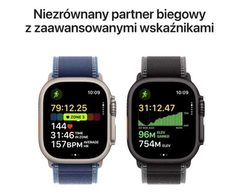 Apple Watch Ultra 3 GPS + Cellular koperta 49 mm z tytanu w kolorze czarnym, opaska Trail w kolorze czarnym/wÄgla drzewnego - rozmiar M/L