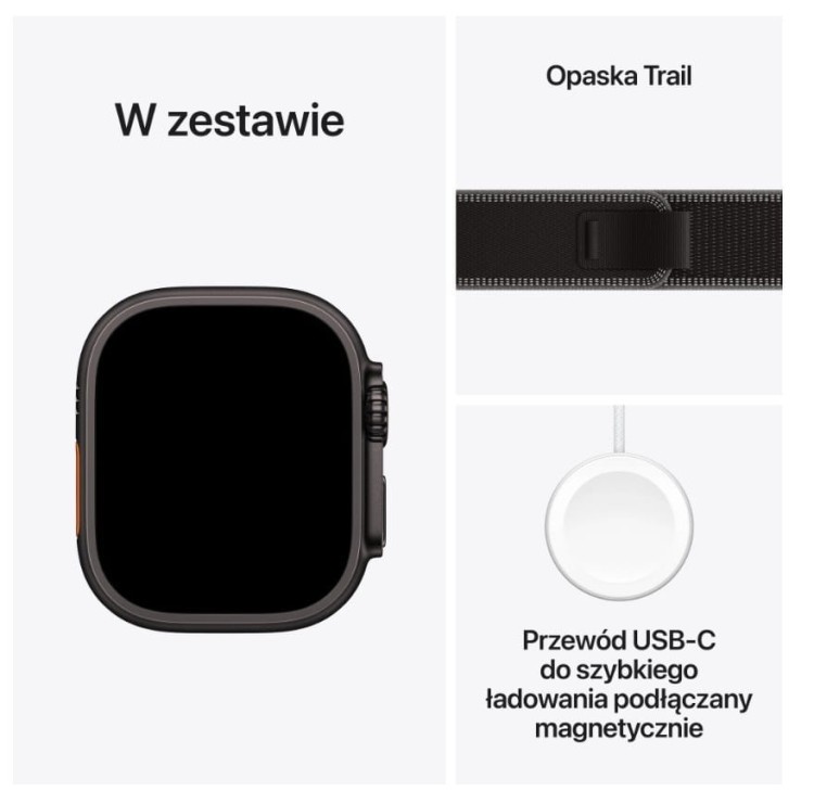 Apple Watch Ultra 3 GPS + Cellular koperta 49 mm z tytanu w kolorze czarnym, opaska Trail w kolorze czarnym/wÄgla drzewnego - rozmiar M/L