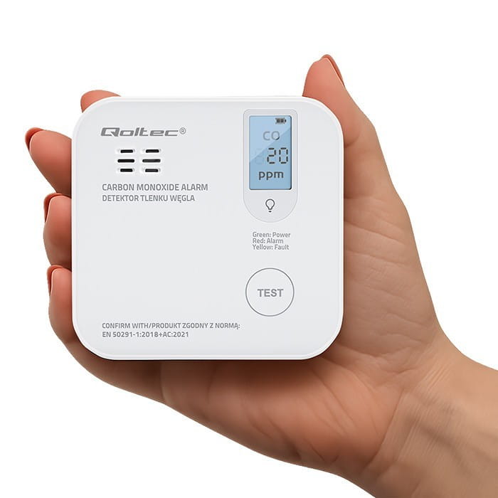 Qoltec Czujnik tlenku węgla z baterią | alarm 85dB | LED