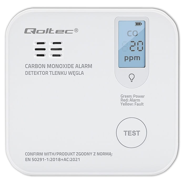 Qoltec Czujnik tlenku węgla z baterią | alarm 85dB | LED