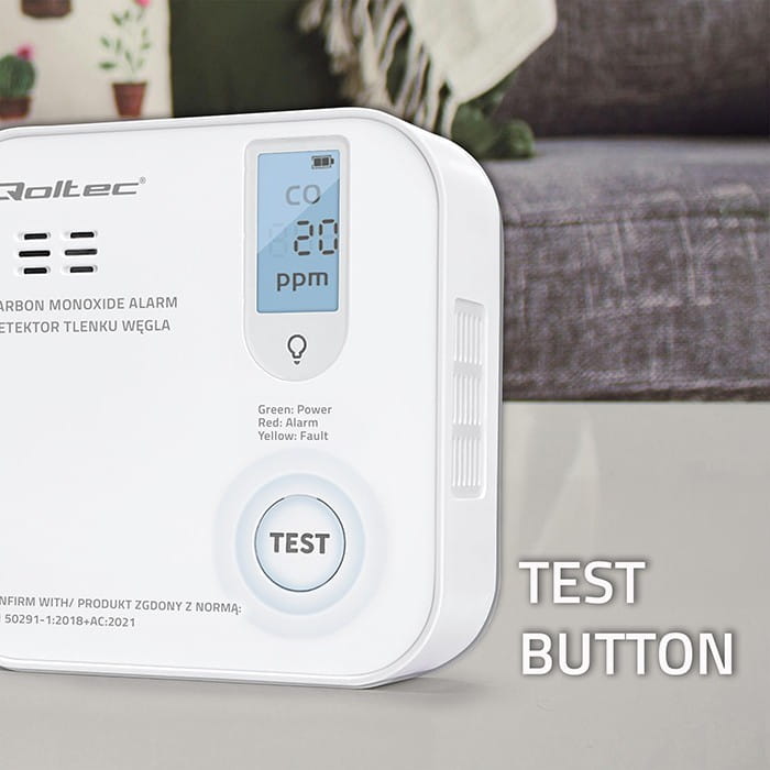 Qoltec Czujnik tlenku węgla z baterią | alarm 85dB | LED
