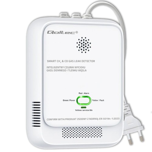 Qoltec Czujnik wycieku gazu i tlenku węgla | alarm 85dB | LED