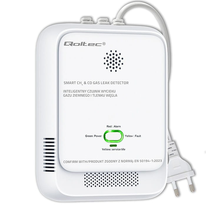 Qoltec Czujnik wycieku gazu i tlenku węgla | alarm 85dB | LED