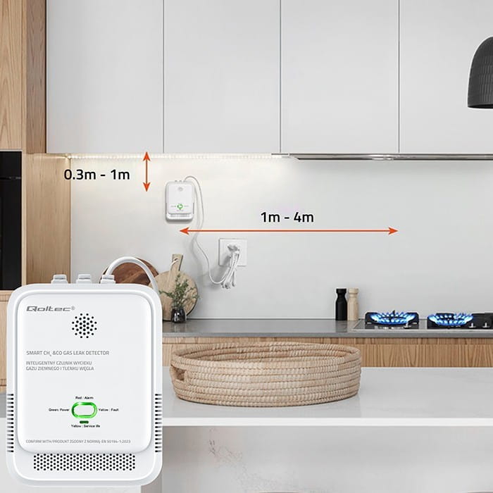 Qoltec Czujnik wycieku gazu i tlenku węgla | alarm 85dB | LED