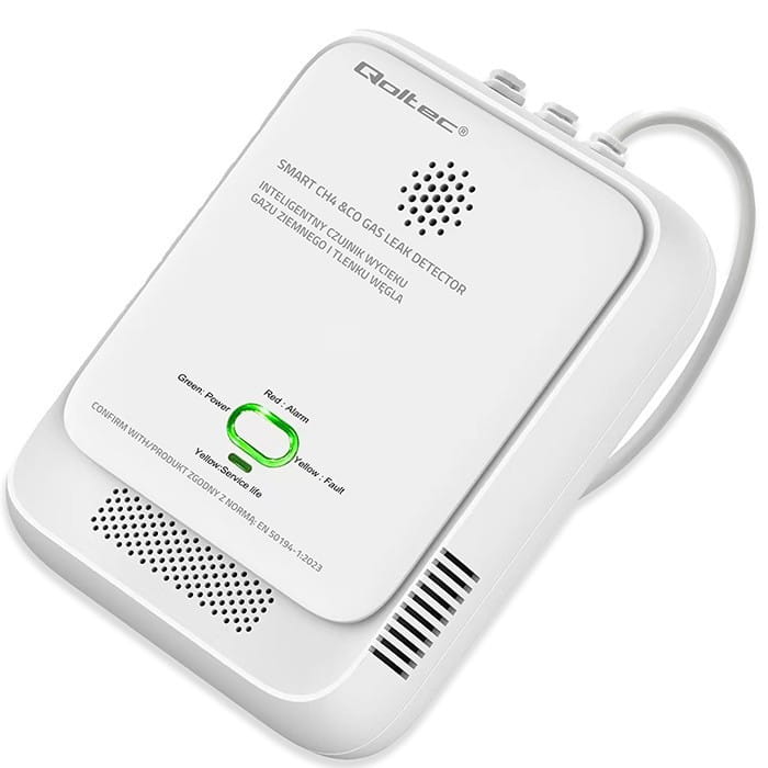 Qoltec Czujnik wycieku gazu i tlenku węgla | alarm 85dB | LED