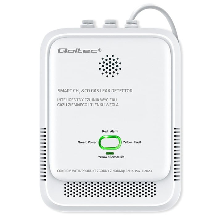 Qoltec Czujnik wycieku gazu i tlenku węgla | alarm 85dB | LED