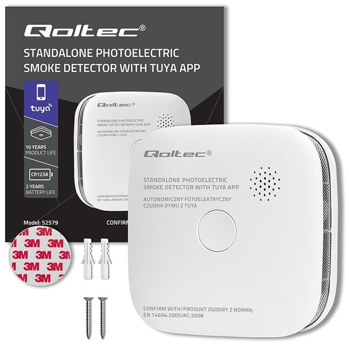Qoltec Czujnik dymu z baterią | Tuya | Wi-Fi | alarm 85dB | LED