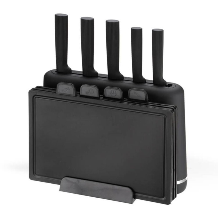 Feel-Maestro Zestaw noży + desek na podstawce MR-1412-BLACK
