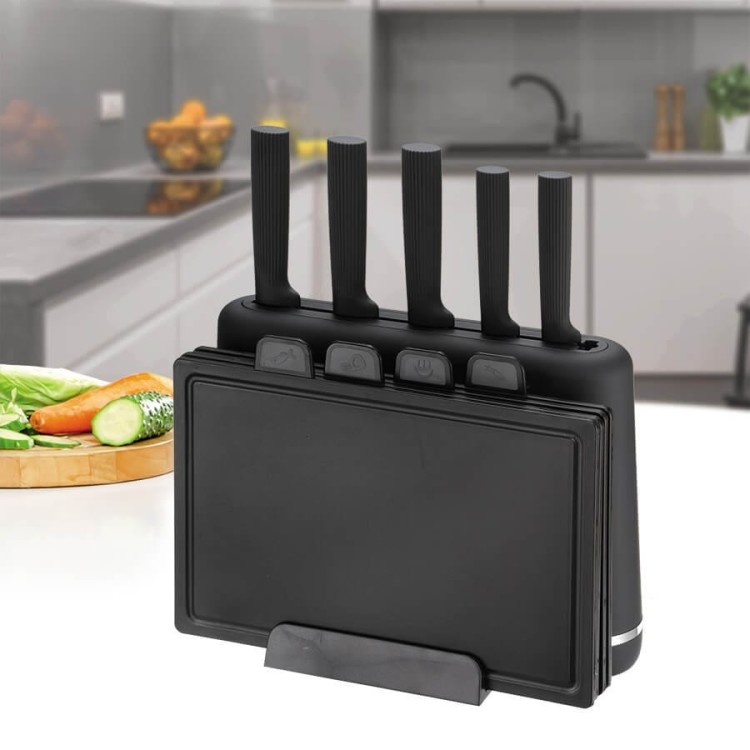 Feel-Maestro Zestaw noży + desek na podstawce MR-1412-BLACK