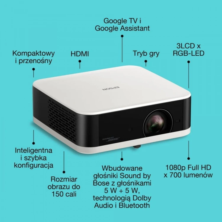 Epson Projektor mini laser EF-61W FHD/700L/5m:1/1.6kg biały