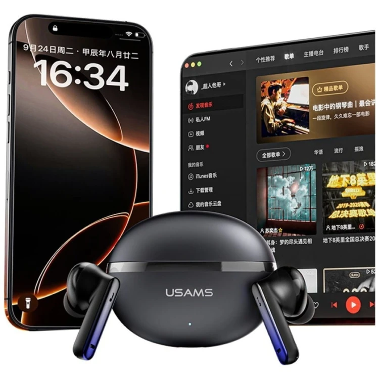 USAMS Słuchawki bluetooth TWS E02 ANC+ENC czarne