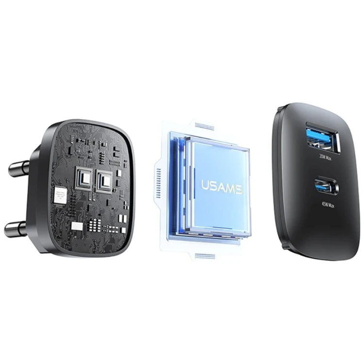 USAMS Ładowarka sieciowa T66 45W GaN CC290 USB-A + USB-C Fast charge
