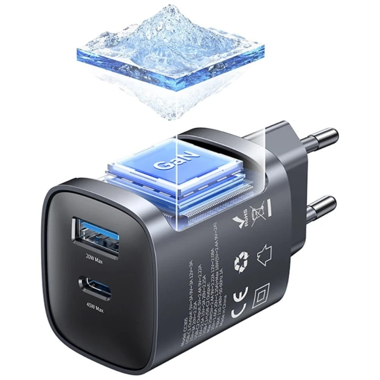 USAMS Ładowarka sieciowa T66 45W GaN CC290 USB-A + USB-C Fast charge