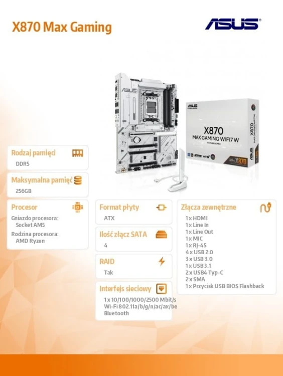Asus Płyta główna X870 MAX GAMING WiFi7 W AM5 4DDR5 HDMI/USB-C