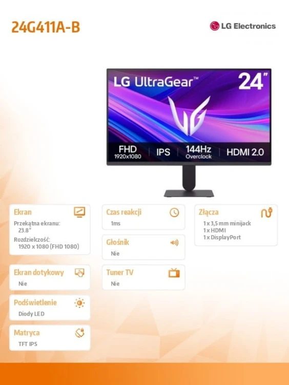 LG Electronics Monitor 24G411A-B 23,8 cala IPS Ultragear