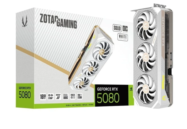 ZOTAC Karta graficzna GeForce RTX 5080 SOLID OC 16GB GDDR7 256bit 3DP/HDMI biała