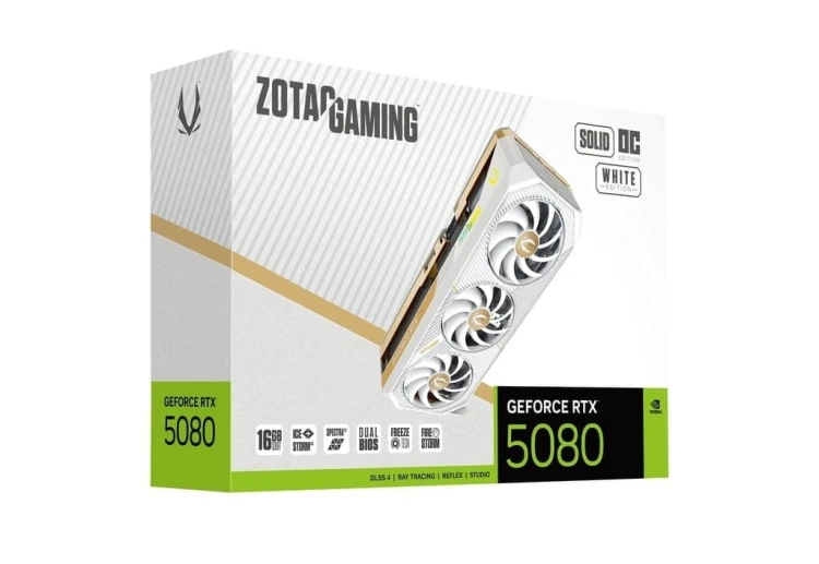 ZOTAC Karta graficzna GeForce RTX 5080 SOLID OC 16GB GDDR7 256bit 3DP/HDMI biała