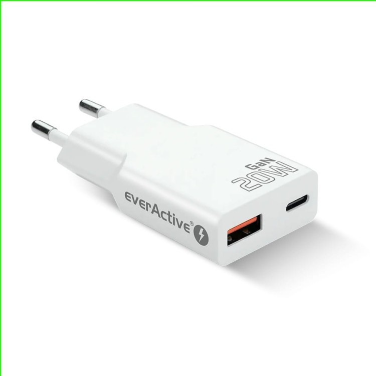 everActive Ładowarka sieciowa SUPER SLIM QC 3.0 20W 1XUSB 1XUSB-C biała SC-340Q