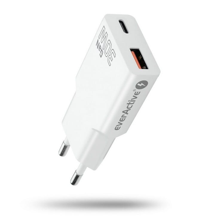 everActive Ładowarka sieciowa SUPER SLIM QC 3.0 30W 1XUSB 1XUSB-C biała SC-380Q