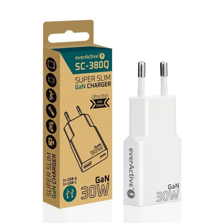 everActive Ładowarka sieciowa SUPER SLIM QC 3.0 30W 1XUSB 1XUSB-C biała SC-380Q