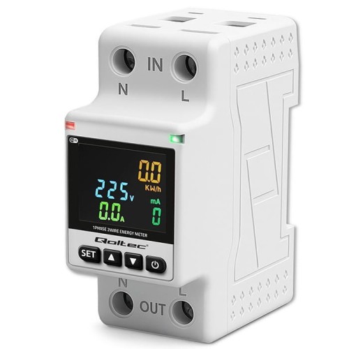 Qoltec Jednofazowy elektroniczny licznik | miernik zużycia energii | DIN35 | zdalne sterowanie | historia pomiaru | WiFi | TUYA | Smart life