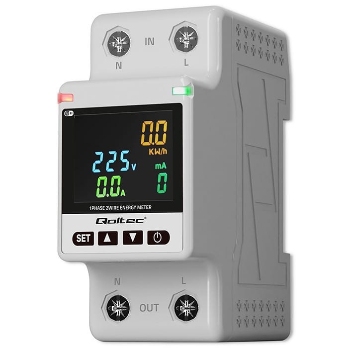 Qoltec Jednofazowy elektroniczny licznik | miernik zużycia energii | DIN35 | zdalne sterowanie | historia pomiaru | WiFi | TUYA | Smart life