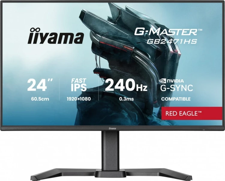 IIYAMA Monitor 23,8 cala GB2471HS-B1 Fast IPS,FHD,240Hz,2xHDMI,DP, 350cd, HAS(150) PIVOT, Adaptive G-SYNC - 1920 x 1080 @48-240Hz  DisplayPort Only