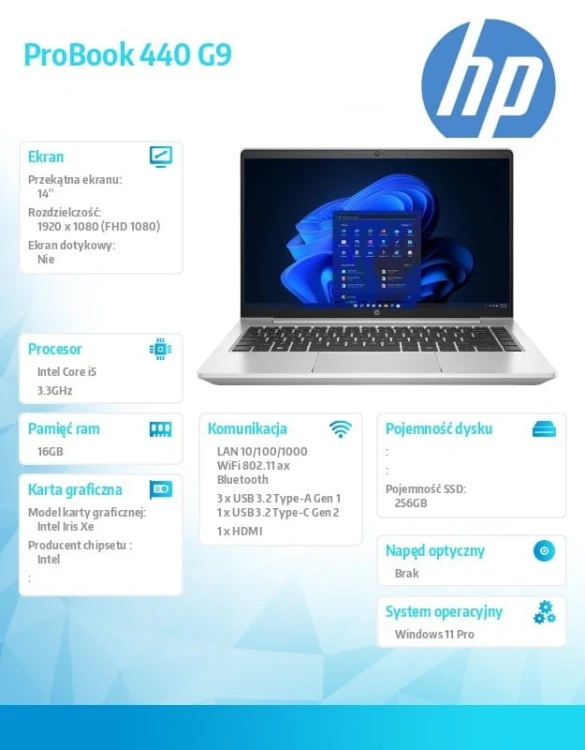 HP Inc. Notebook ProBook 440 G9  i5-1235U 256GB/16GB/W11P/14.0   9M3Y9AT