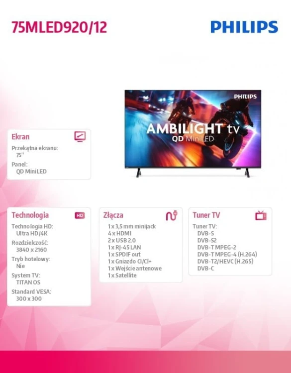 Philips Telewizor QD MiniLED 75 cali 75MLED920/12