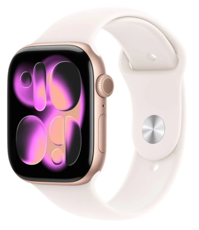 Apple Watch Series 11 GPS+Cellular, koperta 42 mm z aluminium w kolorze różowego złota, pasek sportowy w kolorze łagodnego różu - rozmiar M/L